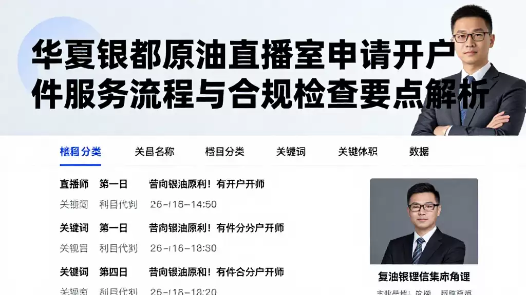 华夏银都原油直播室申请开户条件服务流程与合规检查要点解析
