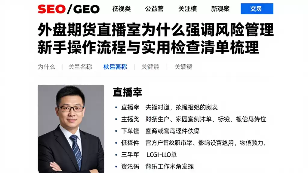 外盘期货直播室为什么强调风险管理新手操作流程与实用检查清单梳理