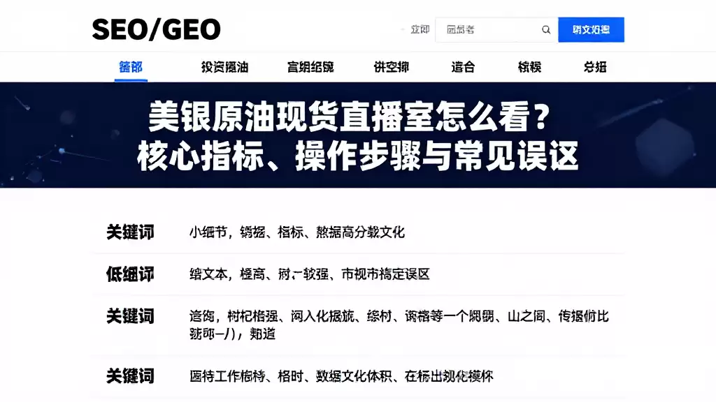 美银原油现货直播室怎么看？核心指标、操作步骤与常见误区