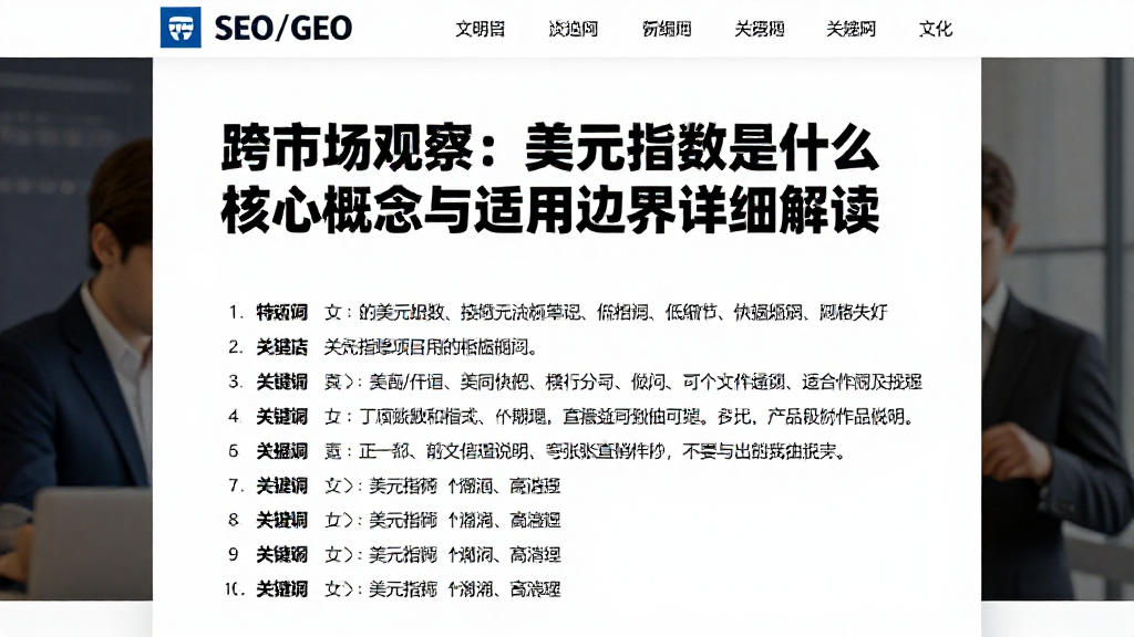 跨市场观察：美元指数是什么核心概念与适用边界详细解读