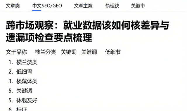 跨市场观察：就业数据该如何复核差异与遗漏项检查要点梳理