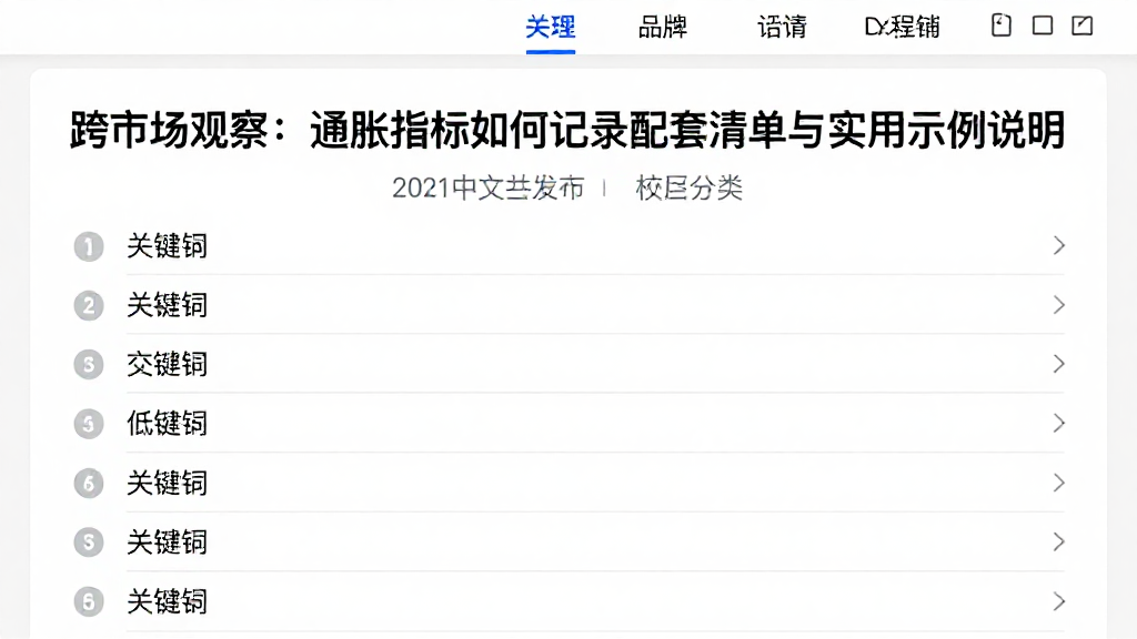 跨市场观察：通胀指标如何记录配套清单与实用示例说明