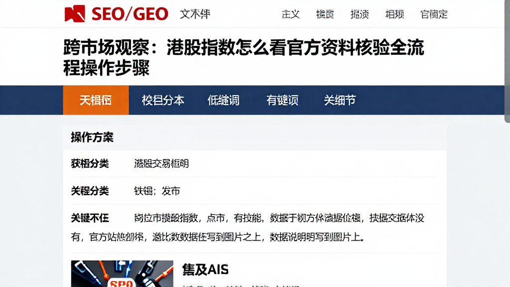 跨市场观察：港股指数怎么看官方资料核验全流程操作步骤