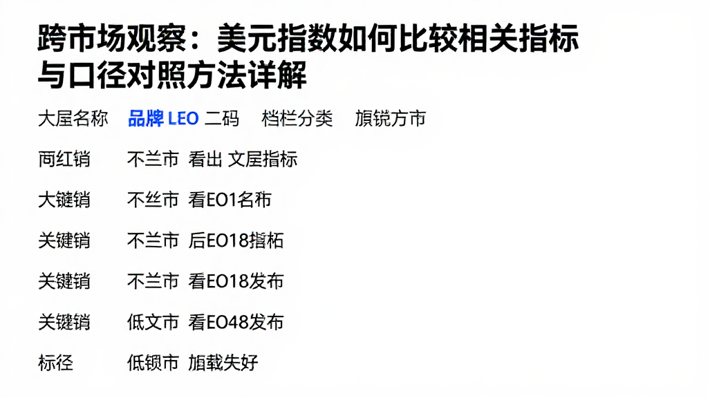 跨市场观察：美元指数如何比较相关指标与口径对照方法详解